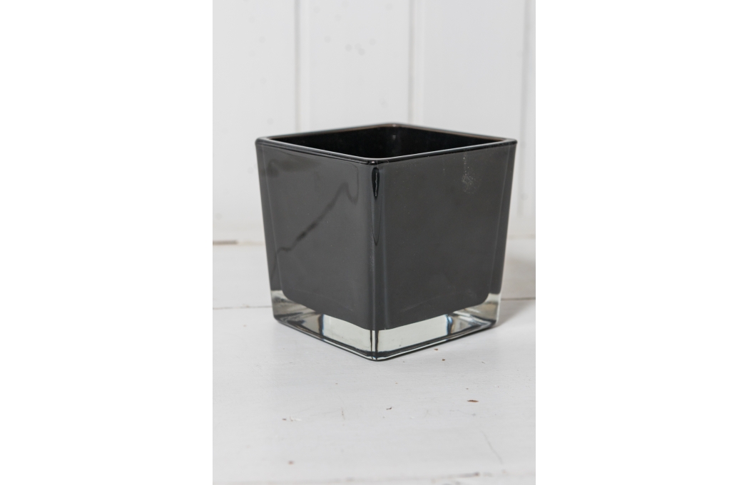 Bougeoir carré bas en verre noir